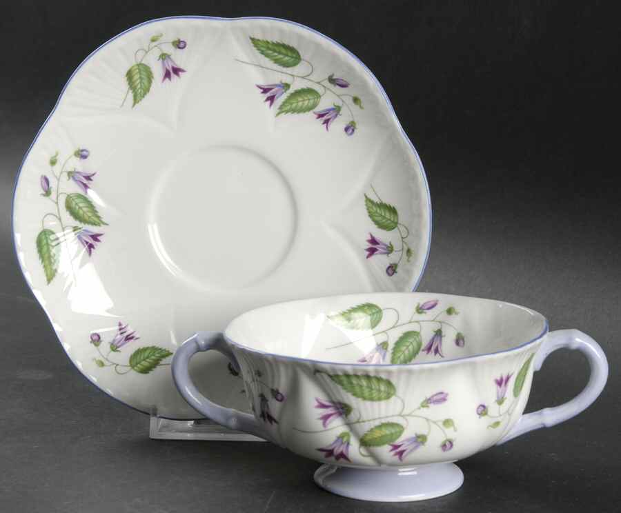 Campanula (Dainty) Footed Cream Soup Bowl & Saucer Set by Shelley-1