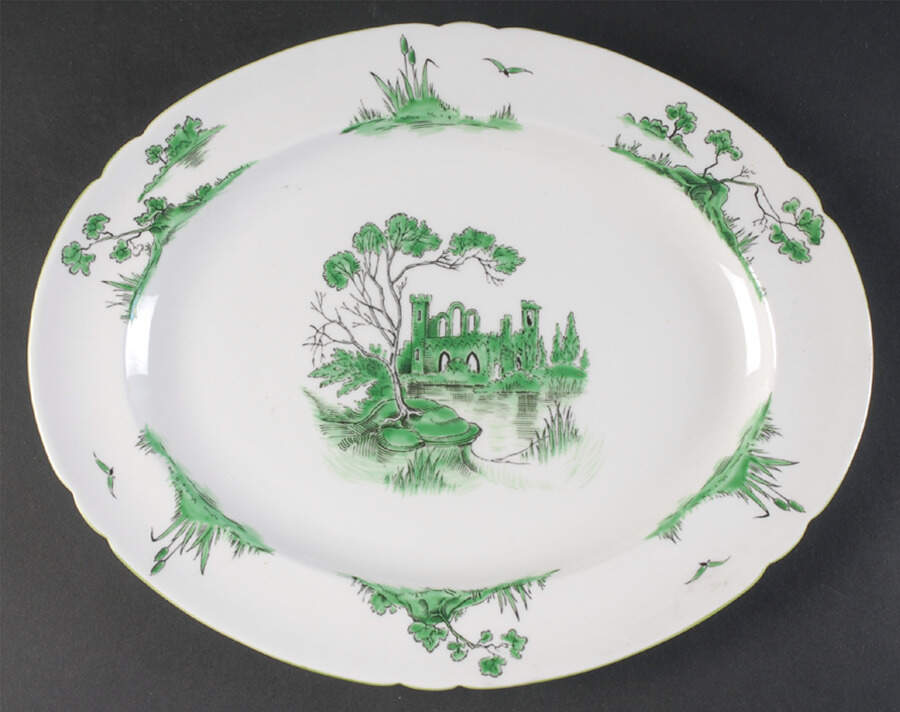Castle Green (Green Trim) 12" Oval Serving Platter by Shelley-1