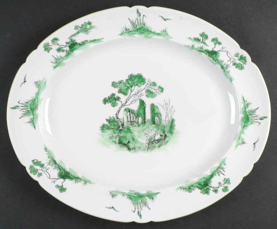 Castle Green (Green Trim) 14" Oval Serving Platter by Shelley-1