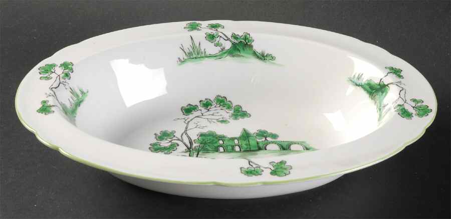 Castle Green (Green Trim) 9" Oval Vegetable Bowl by Shelley-1