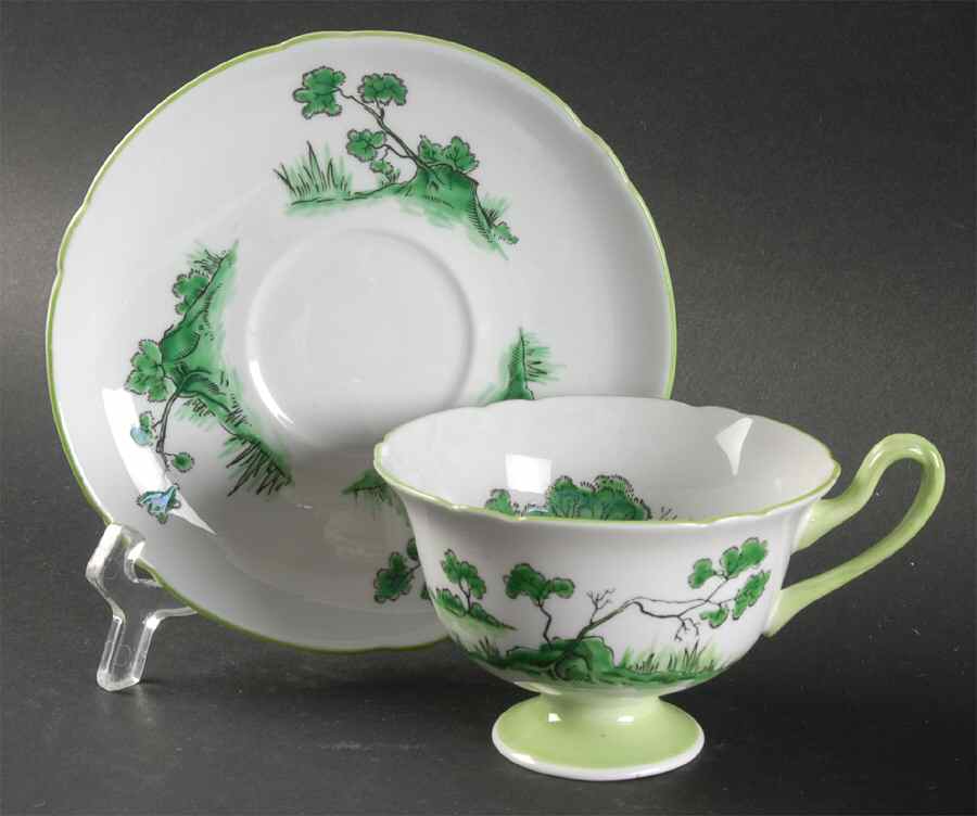 Castle Green (Green Trim) Footed Cup & Saucer Set by Shelley-1