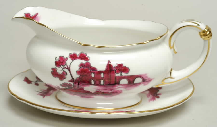 Castle Pink (Gold Trim) Gravy Boat & Underplate by Shelley-1
