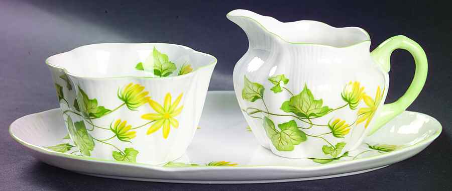 Celandine Mini Creamer & Open Sugar with Tray by Shelley-1