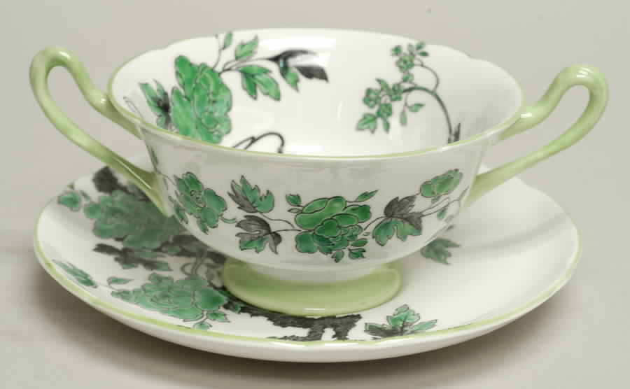 Chippendale Green Footed Cream Soup Bowl & Saucer Set by Shelley-1