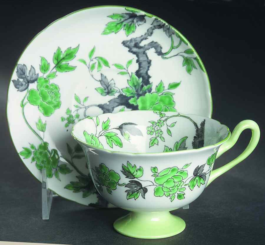 Chippendale Green Footed Cup & Saucer Set by Shelley-1