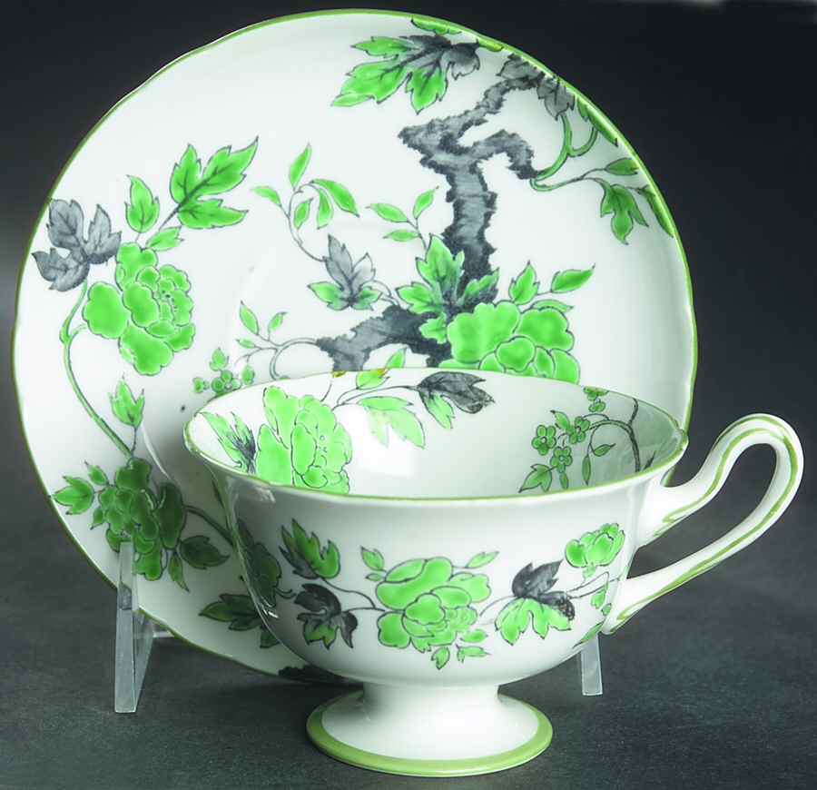 Chippendale Green Footed Cup & Saucer Set by Shelley-1