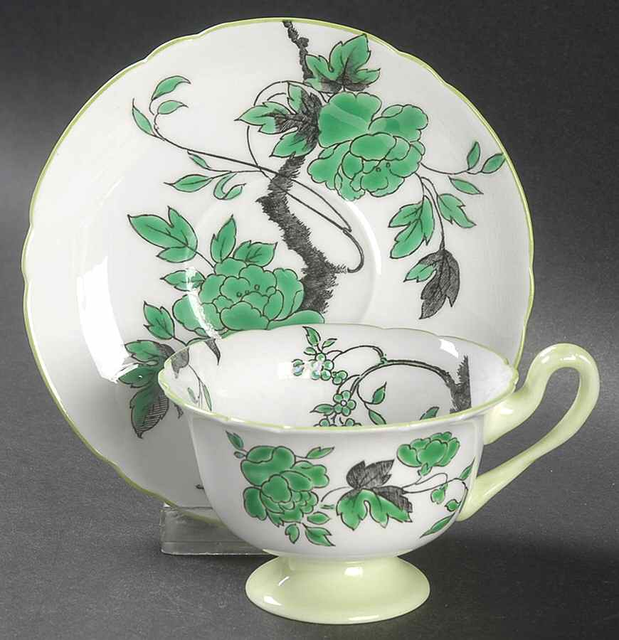Chippendale Green Footed Demitasse Cup & Saucer Set by Shelley-1