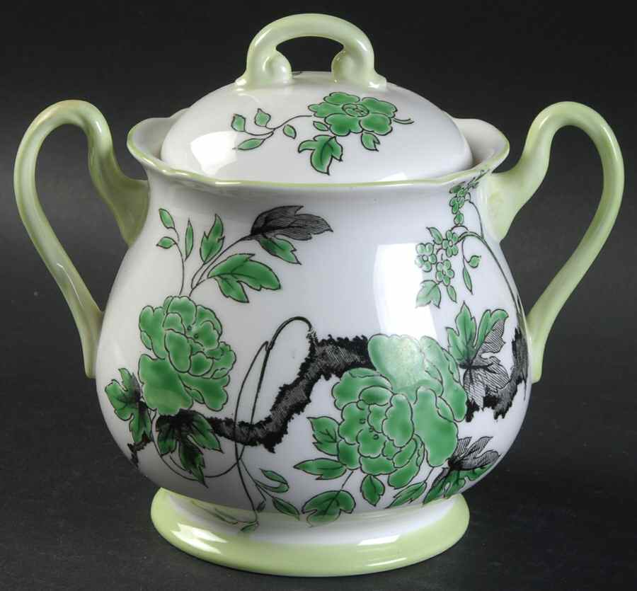 Chippendale Green Sugar Bowl & Lid by Shelley-1