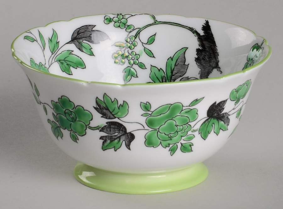 Chippendale Green Open Sugar Bowl by Shelley-1