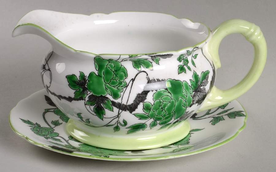Chippendale Green Gravy Boat & Underplate by Shelley-1