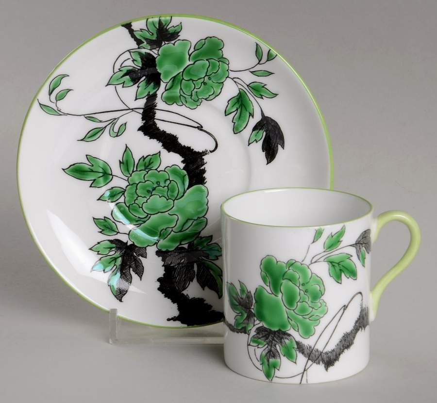 Chippendale Green Flat Demitasse Cup & Saucer Set by Shelley-1