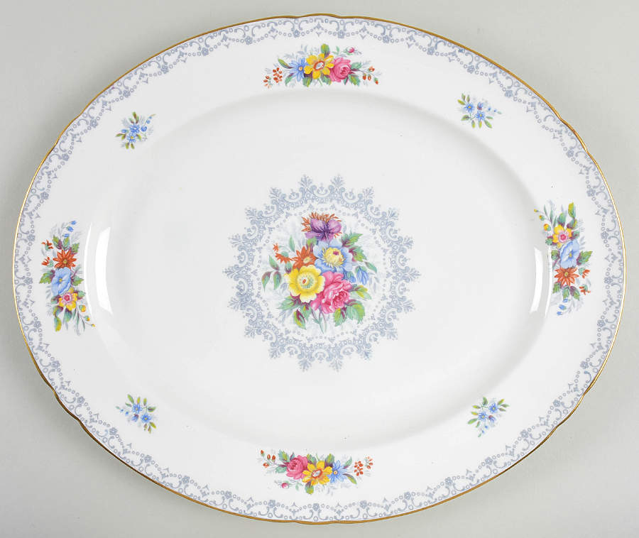 Crochet (Gold Trim) 14" Oval Serving Platter by Shelley-1