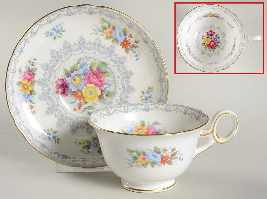 Crochet (Gold Trim) Footed Cup & Saucer Set by Shelley-1