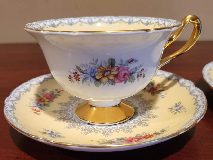 Crochet Yellow Footed Cup & Saucer Set by Shelley-1