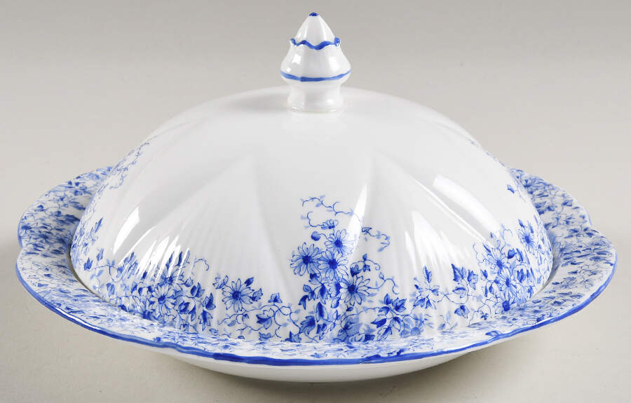 Dainty Blue Muffin Dish & Lid by Shelley-1