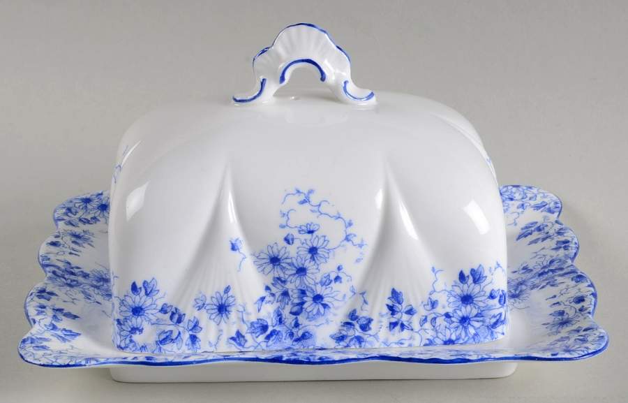 Dainty Blue Rectangular Covered Butter by Shelley-1