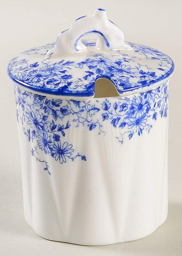 Dainty Blue Mustard Jar & Lid by Shelley-1