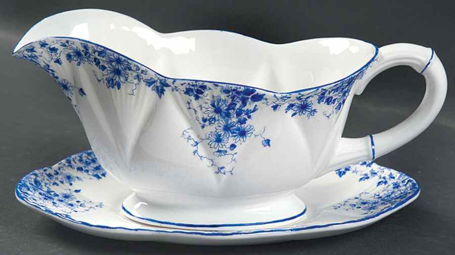 Dainty Blue Gravy Boat & Underplate by Shelley-1