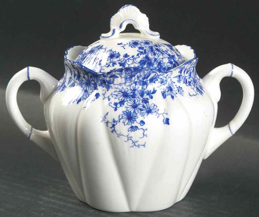 Dainty Blue Sugar Bowl & Lid by Shelley-1