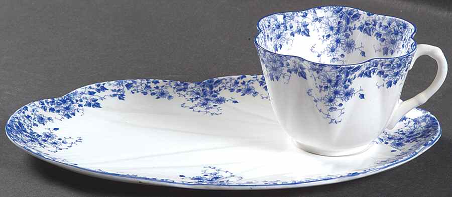 Dainty Blue Snack Plate & Cup Set by Shelley-1