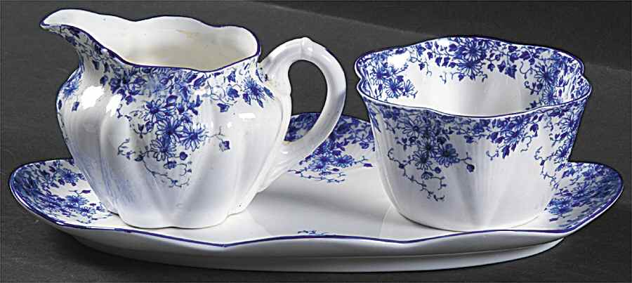 Dainty Blue Mini Creamer & Open Sugar with Tray by Shelley-1