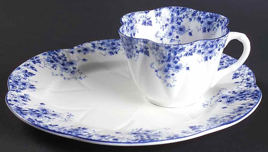 Dainty Blue Snack Plate & Cup Set by Shelley-1