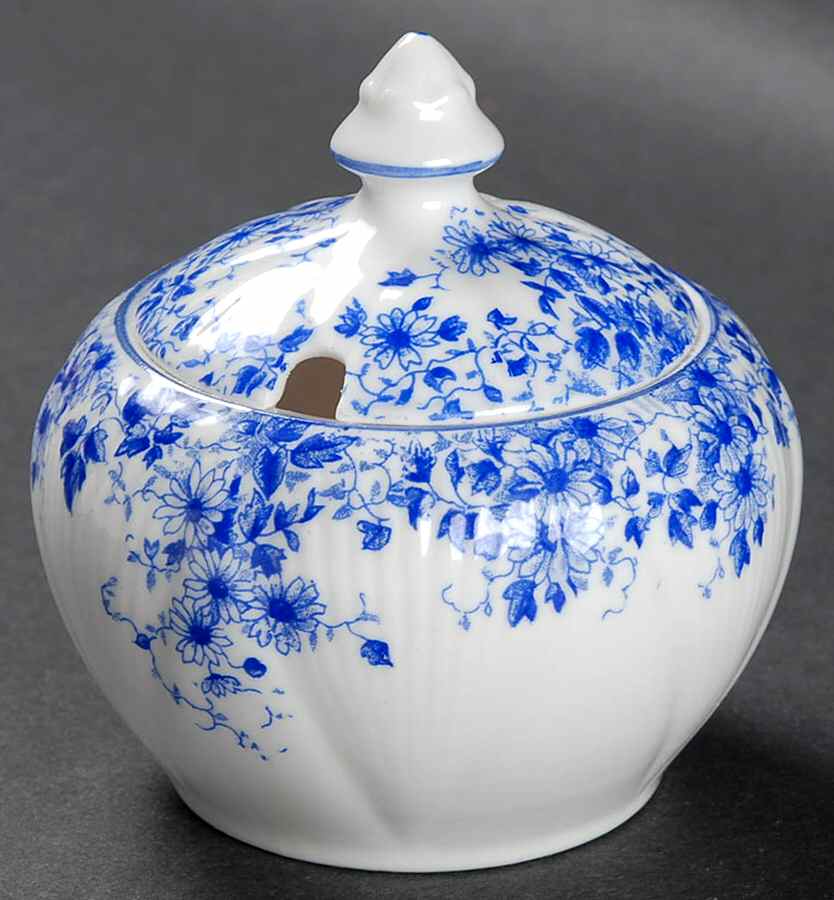 Dainty Blue Mustard Jar & Lid by Shelley-1