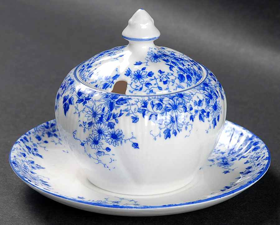 Dainty Blue Mustard & Lid with Underplate by Shelley-1