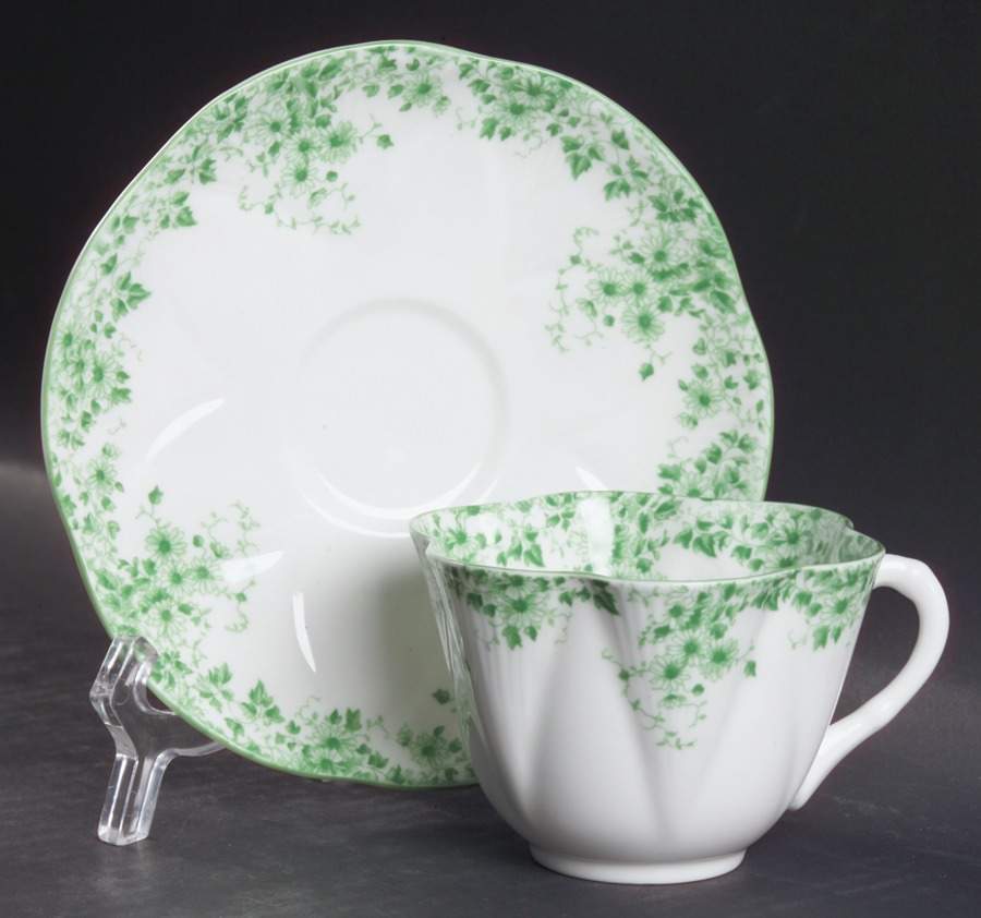 Dainty Green Flat Cup & Saucer Set by Shelley-1