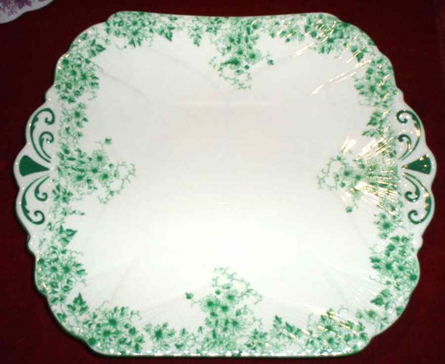 Dainty Green Square Handled Cake Plate by Shelley-1