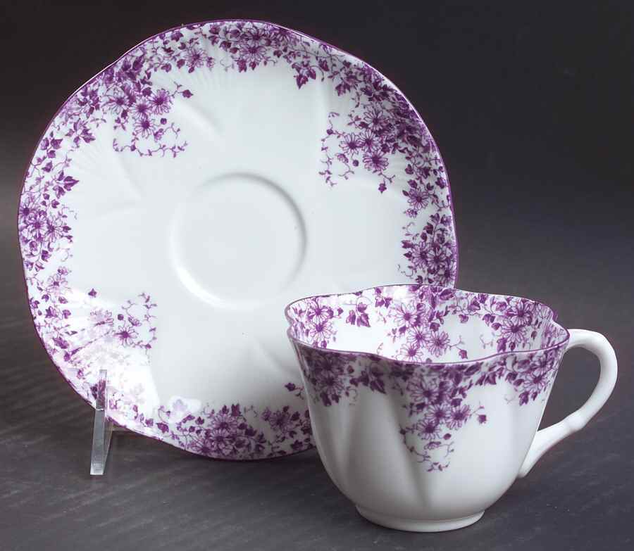Dainty Mauve Flat Cup & Saucer Set by Shelley-1