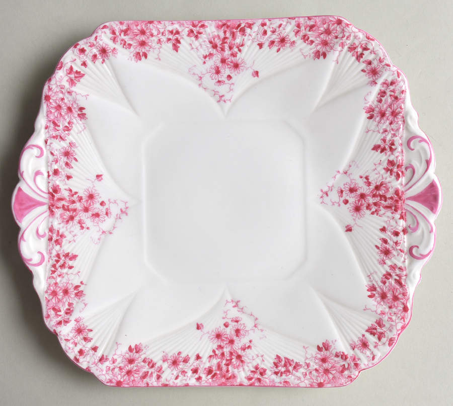Dainty Pink Square Handled Cake Plate by Shelley-1