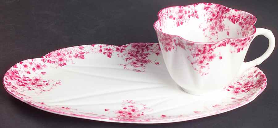 Dainty Pink Snack Plate & Cup Set by Shelley-1