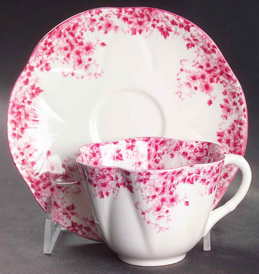 Dainty Pink Flat Cup & Saucer Set by Shelley-1