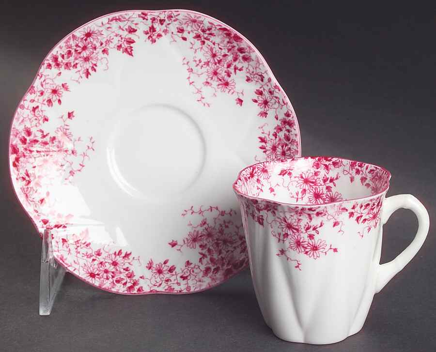 Dainty Pink Flat Demitasse Cup & Saucer Set by Shelley-1