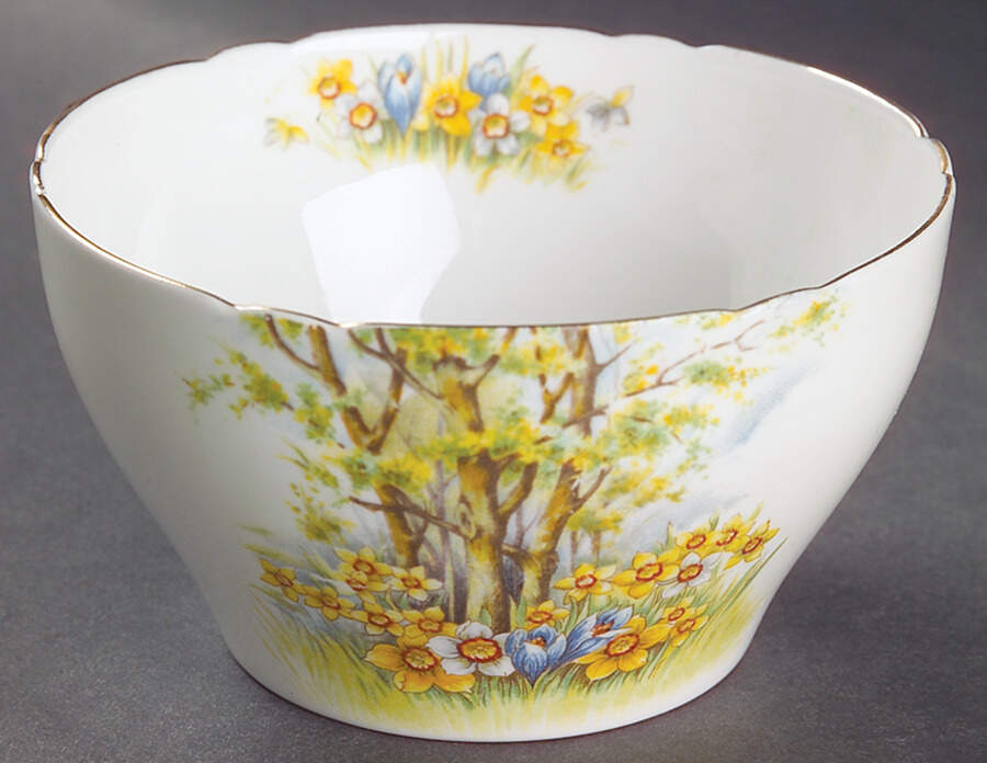 Daffodil Time Cranberry Bowl by Shelley-1