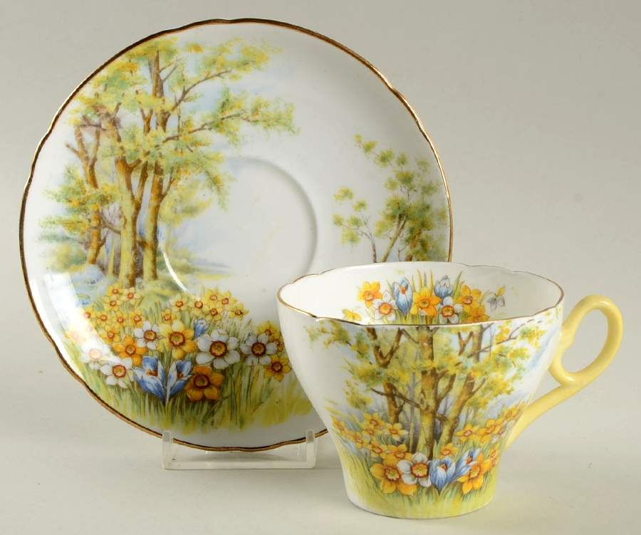 Daffodil Time Flat Cup & Saucer Set by Shelley-1