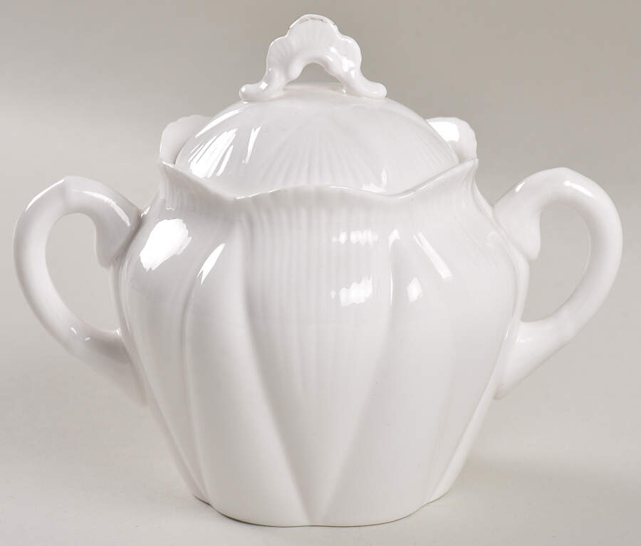 Dainty White (No Trim) Sugar Bowl & Lid by Shelley-1