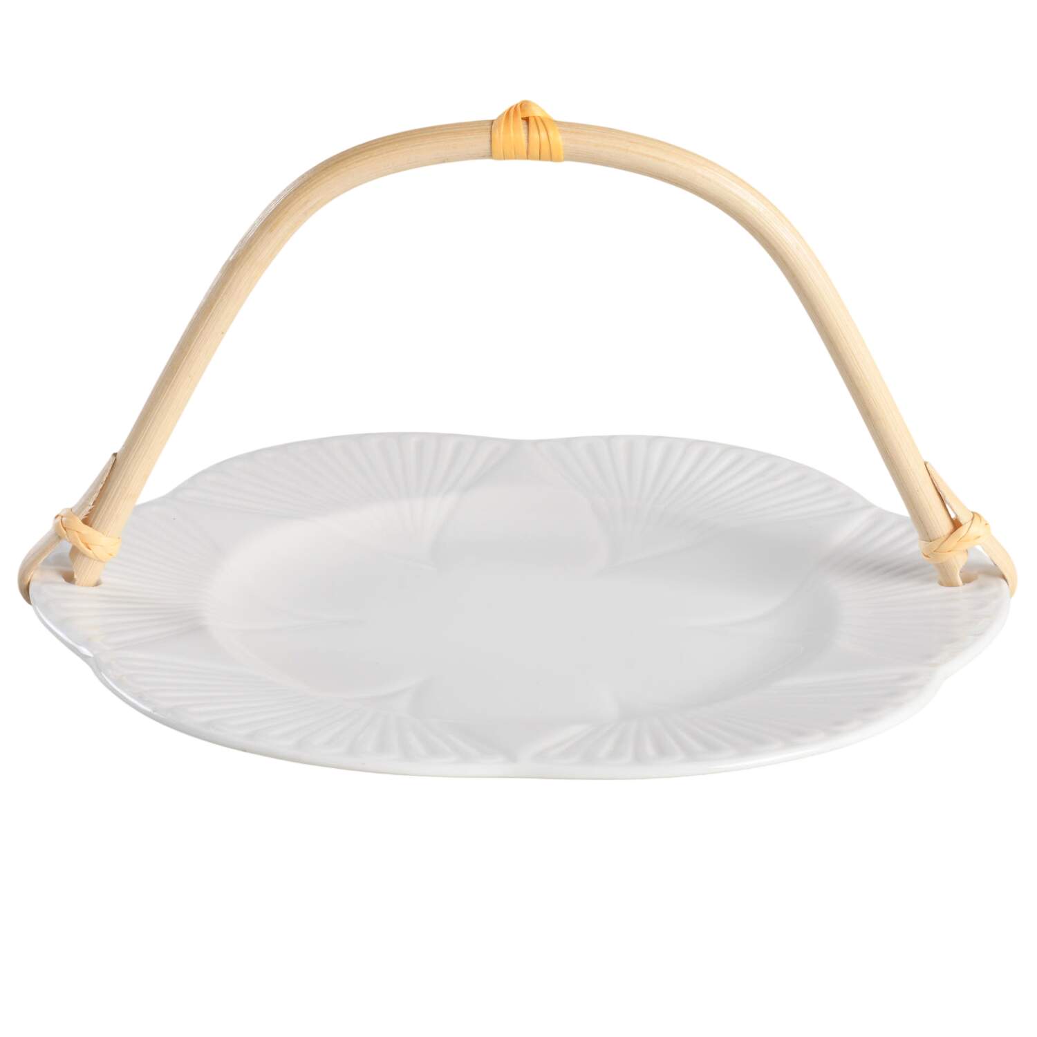 Dainty White (No Trim) 5 3/8"-5 5/8" Bamboo Handled Serving Plate  HC by Shelley-1
