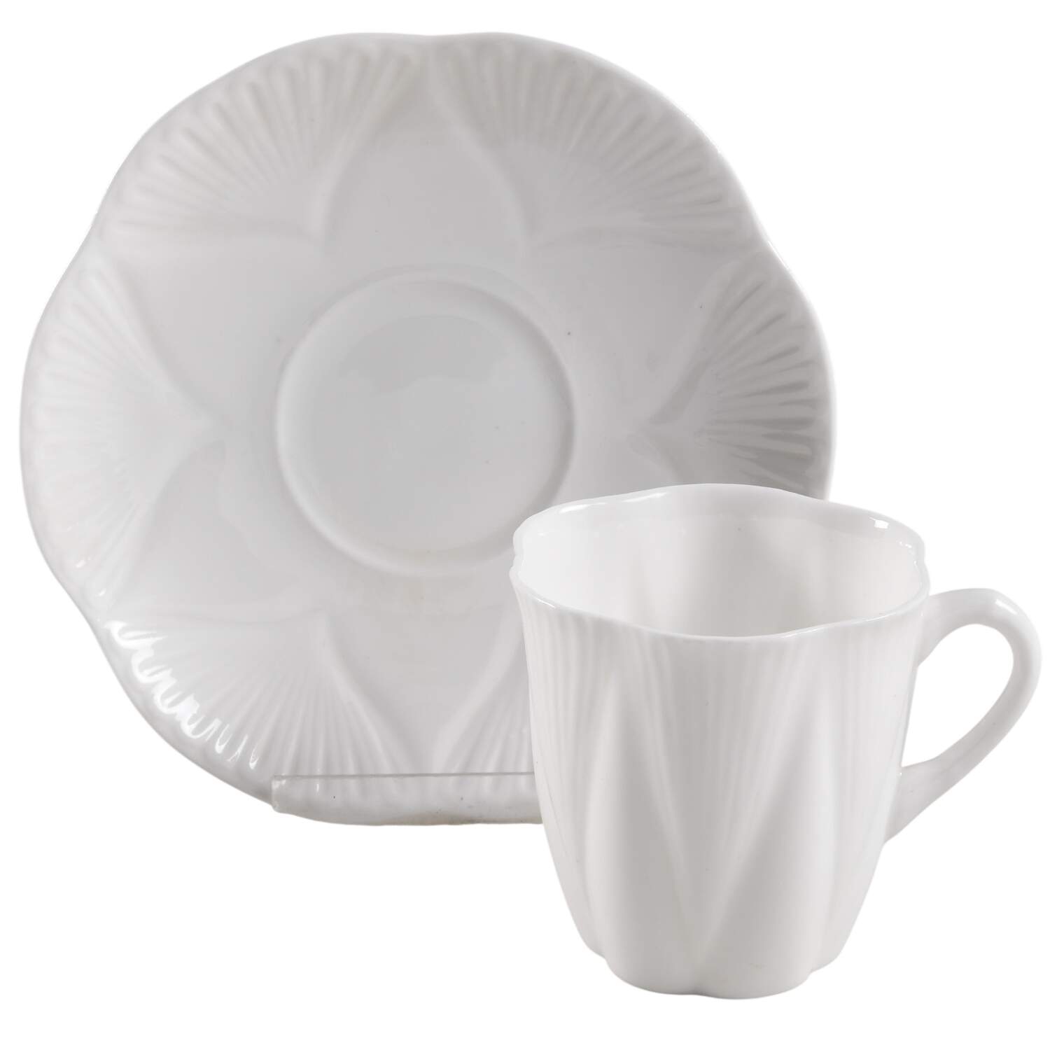 Dainty White (No Trim) Flat Demitasse Cup & Saucer Set by Shelley-1