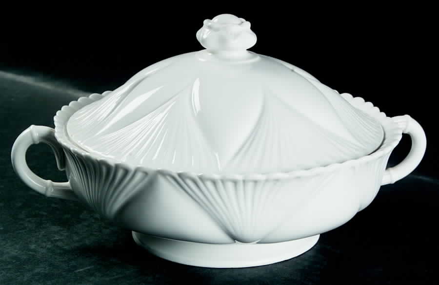 Dainty White (No Trim) Round Covered Vegetable by Shelley-1