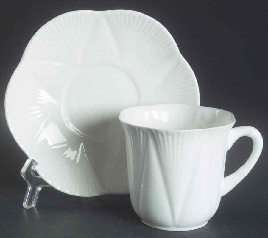 Dainty White (No Trim) Flat Cup & Saucer Set by Shelley-1