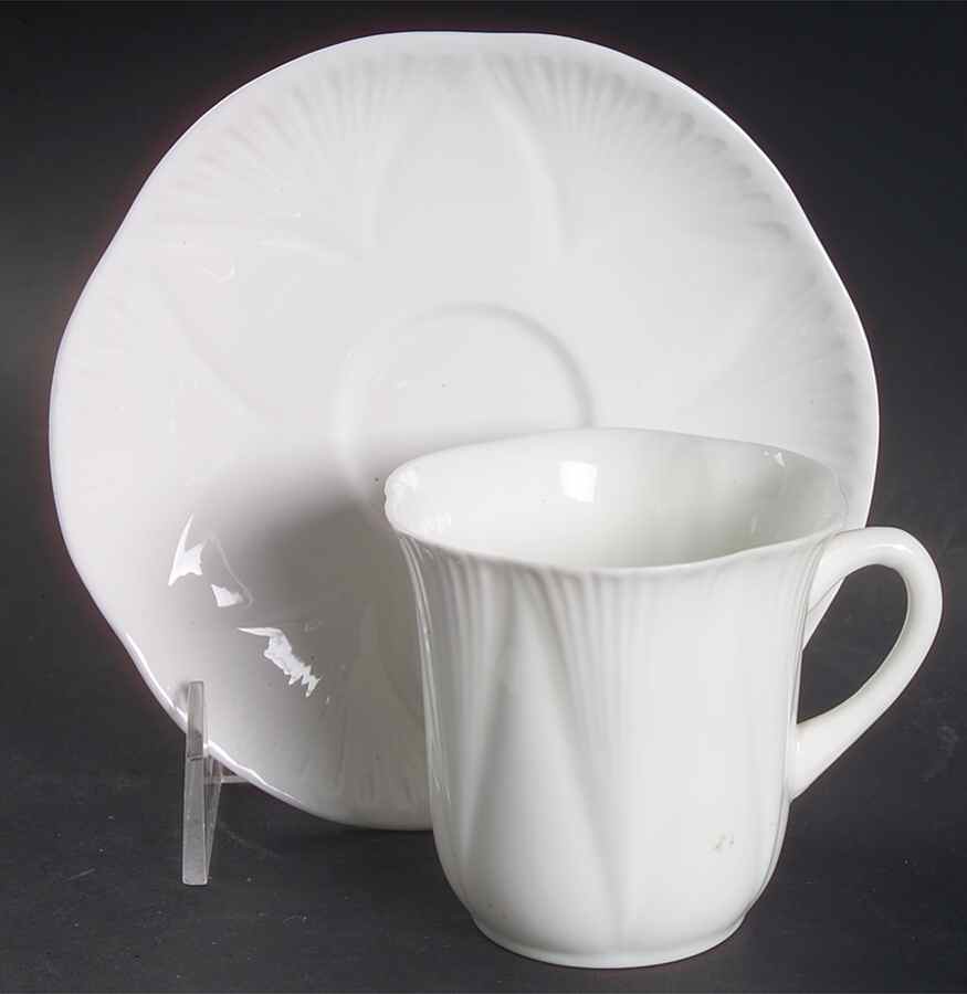 Dainty White (No Trim) Flat Cup & Saucer Set by Shelley-1