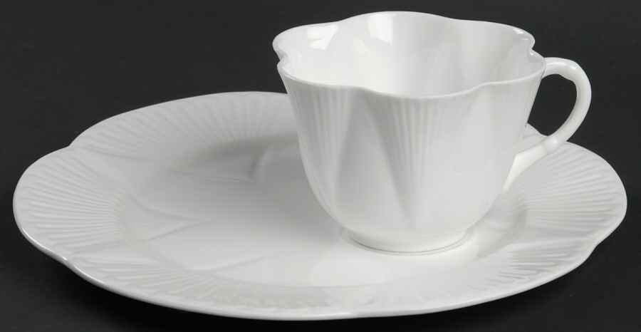 Dainty White (No Trim) Snack Plate & Cup Set by Shelley-1