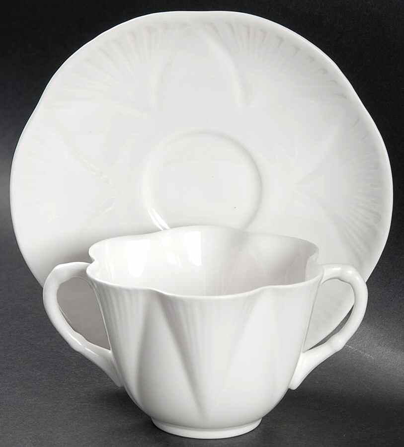 Dainty White (No Trim) Flat Bouillon Cup & Saucer by Shelley-1