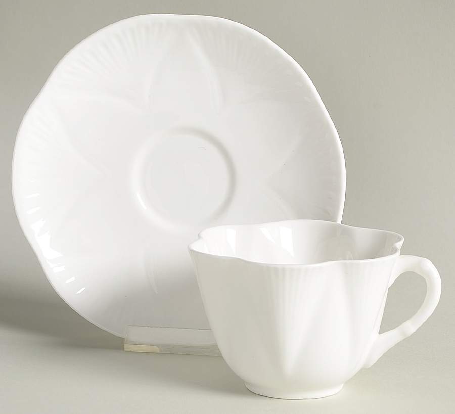 Dainty White (No Trim) Flat Cup & Saucer Set by Shelley-1