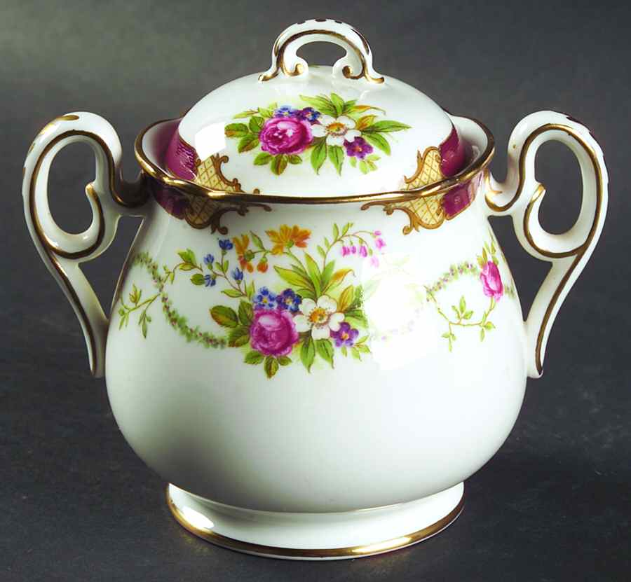 Dubarry Maroon Sugar Bowl & Lid by Shelley-1
