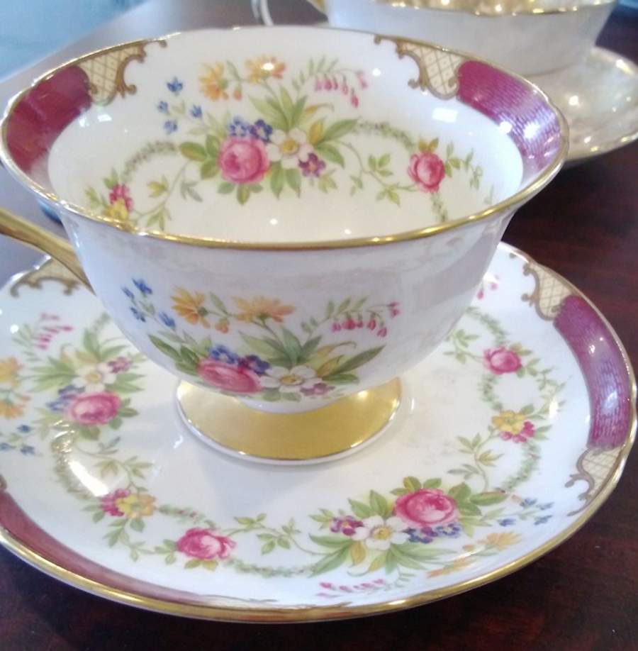Dubarry Maroon Footed Cup & Saucer Set by Shelley-1