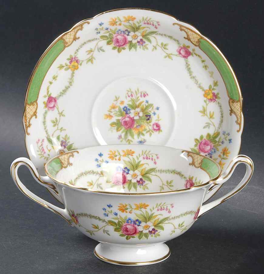 Dubarry Green Footed Cream Soup Bowl & Saucer Set by Shelley-1