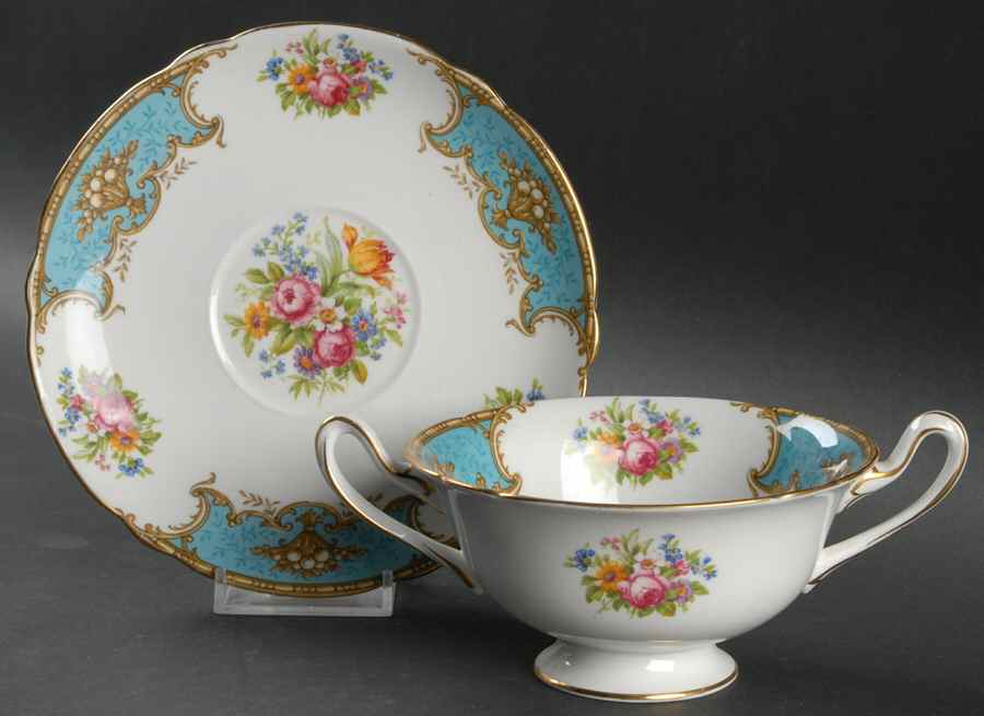Duchess Blue Footed Cream Soup Bowl & Saucer Set by Shelley-1